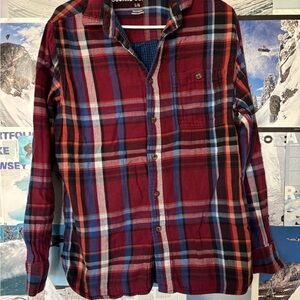 Mossimo Supply Co. Red Plaid Button-Down Shirt with Blue & Black Accents